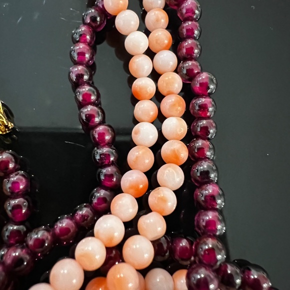 Vintage Garnet Coral Pink Angel Skin Necklace 3.8mm Beads 4 strand 24" u… - Picture 8 of 10